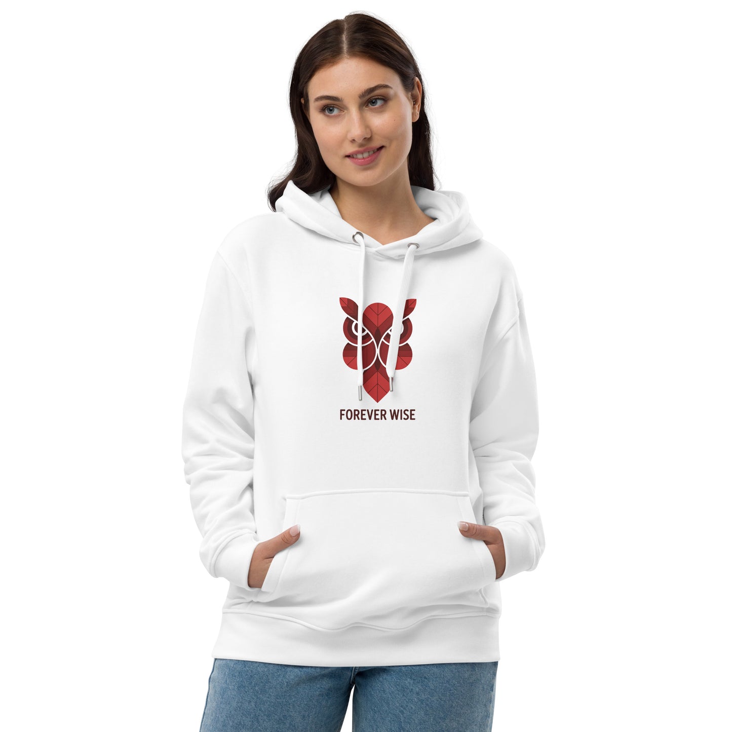 Premium Eco Hoodie: 'Forever Wise' in Fall | Sustainable Owl Fashion USA White Dudeily