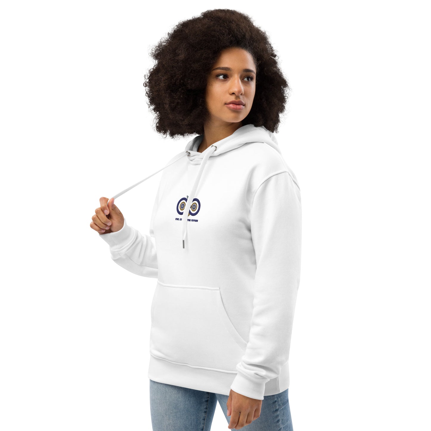 Premium Eco Hoodie: Owl Eyes on the Future | Owl Embroidered Sustainable Fashion Dudeily