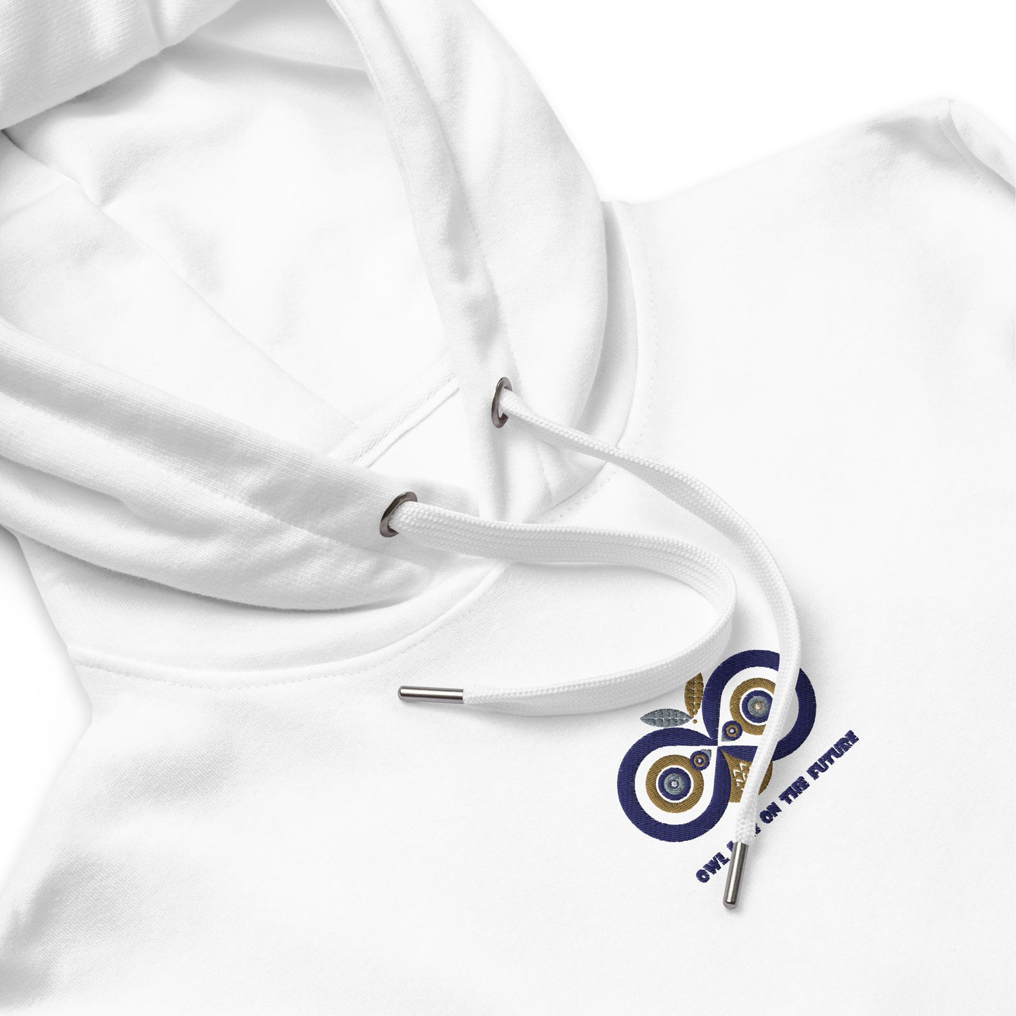 Premium Eco Hoodie: Owl Eyes on the Future | Owl Embroidered Sustainable Fashion Dudeily