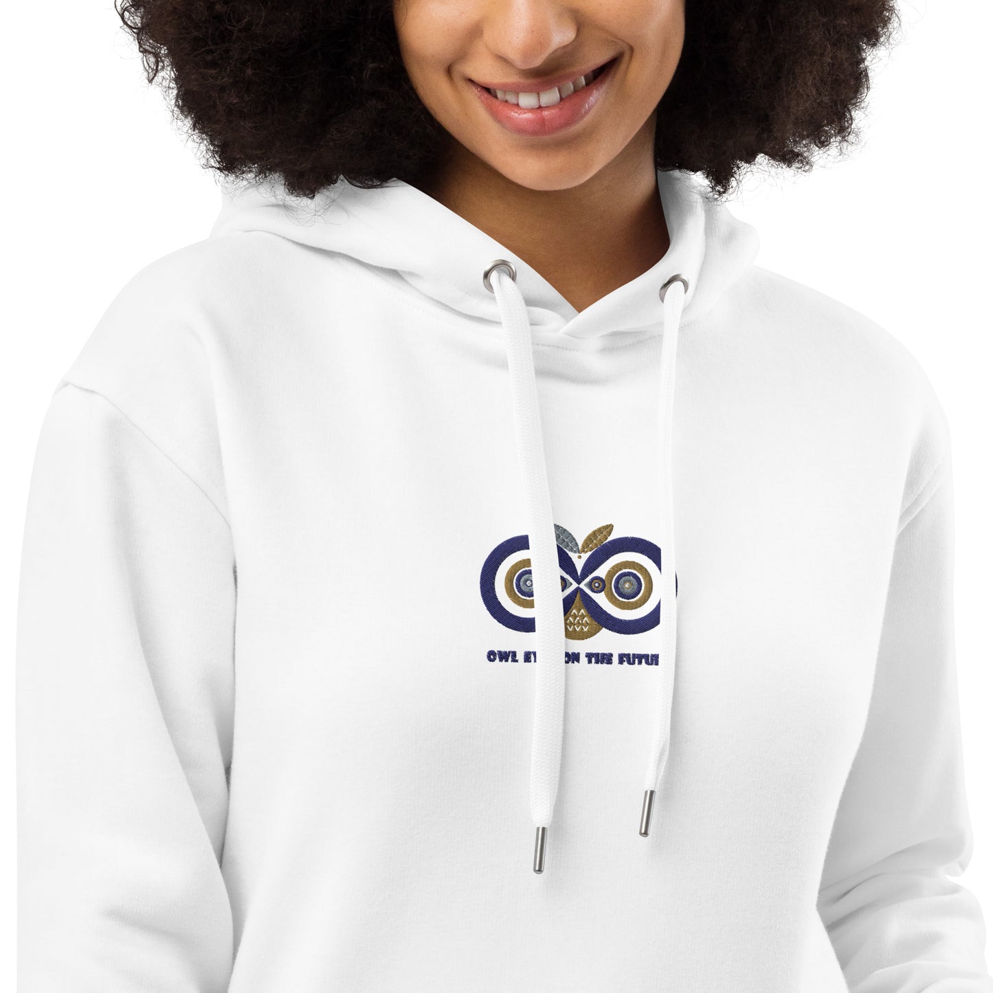 Premium Eco Hoodie: Owl Eyes on the Future | Owl Embroidered Sustainable Fashion Dudeily