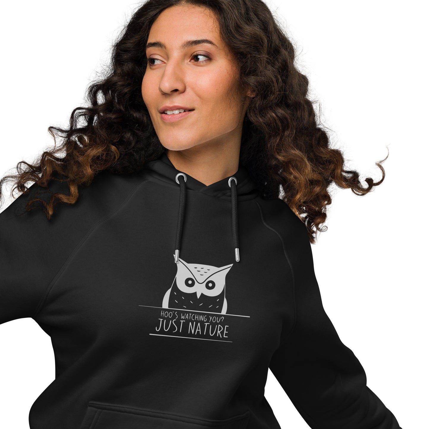 Eco Raglan Hoodie: 'Hoo's Watching You? Just Nature' in Fall | Eco-Friendly Owl Apparel USA Dudeily