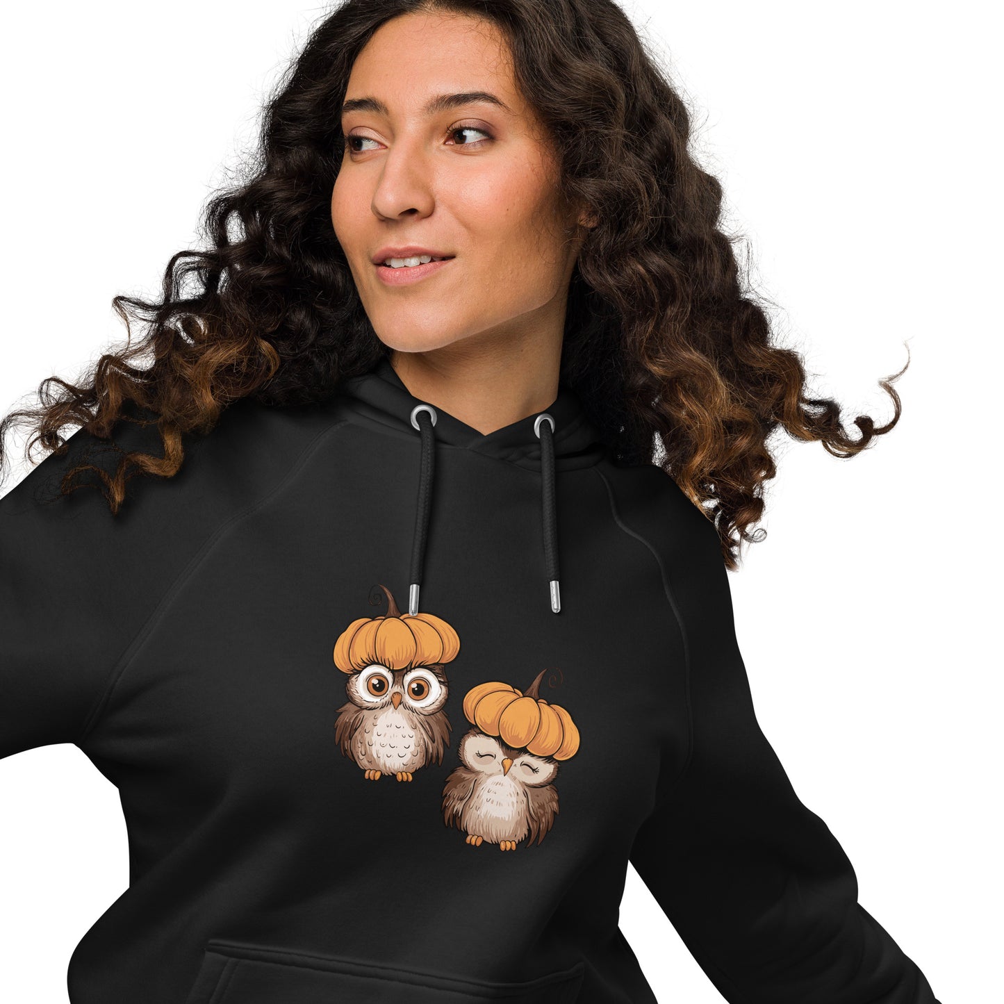 Unisex Eco Raglan Hoodie: Halloween Owl Sustainable Style USA Dudeily