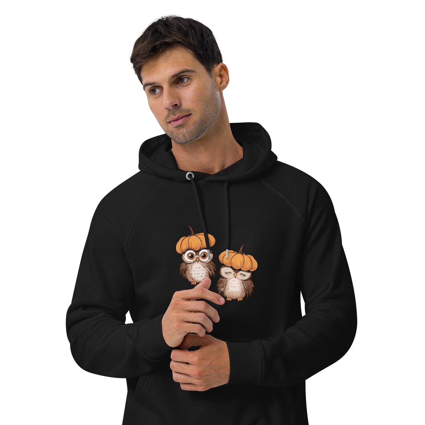 Unisex Eco Raglan Hoodie: Halloween Owl Sustainable Style USA Dudeily