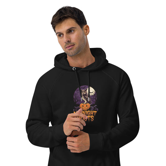 Unisex Eco Raglan Hoodie: Halloween Owl Sustainable Cozy Style USA Dudeily