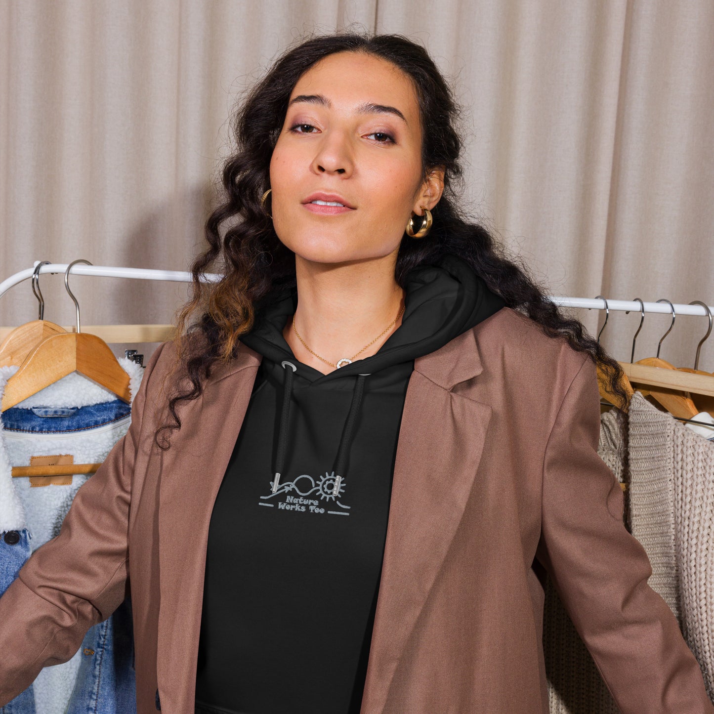 Unisex Eco Raglan Hoodie: Nature Works Too | Owl Embroidered Sustainable Fashion Dudeily