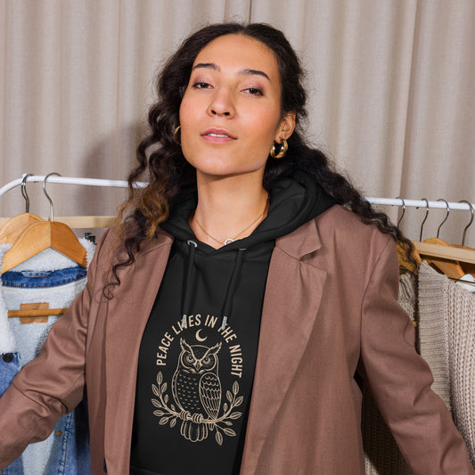 Unisex Eco Raglan Hoodie: 'Peace in the Night' in Fall | Sustainable Owl Fashion USA Dudeily