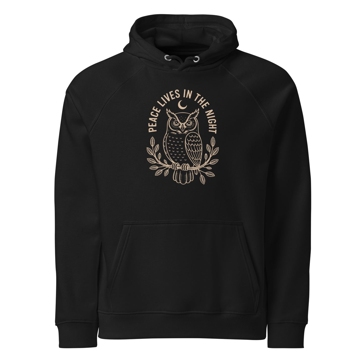 Unisex Eco Raglan Hoodie: 'Peace in the Night' in Fall | Sustainable Owl Fashion USA Dudeily