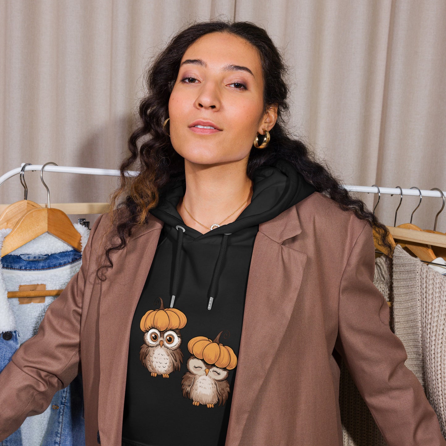 Unisex Eco Raglan Hoodie: Halloween Owl Sustainable Style USA Dudeily