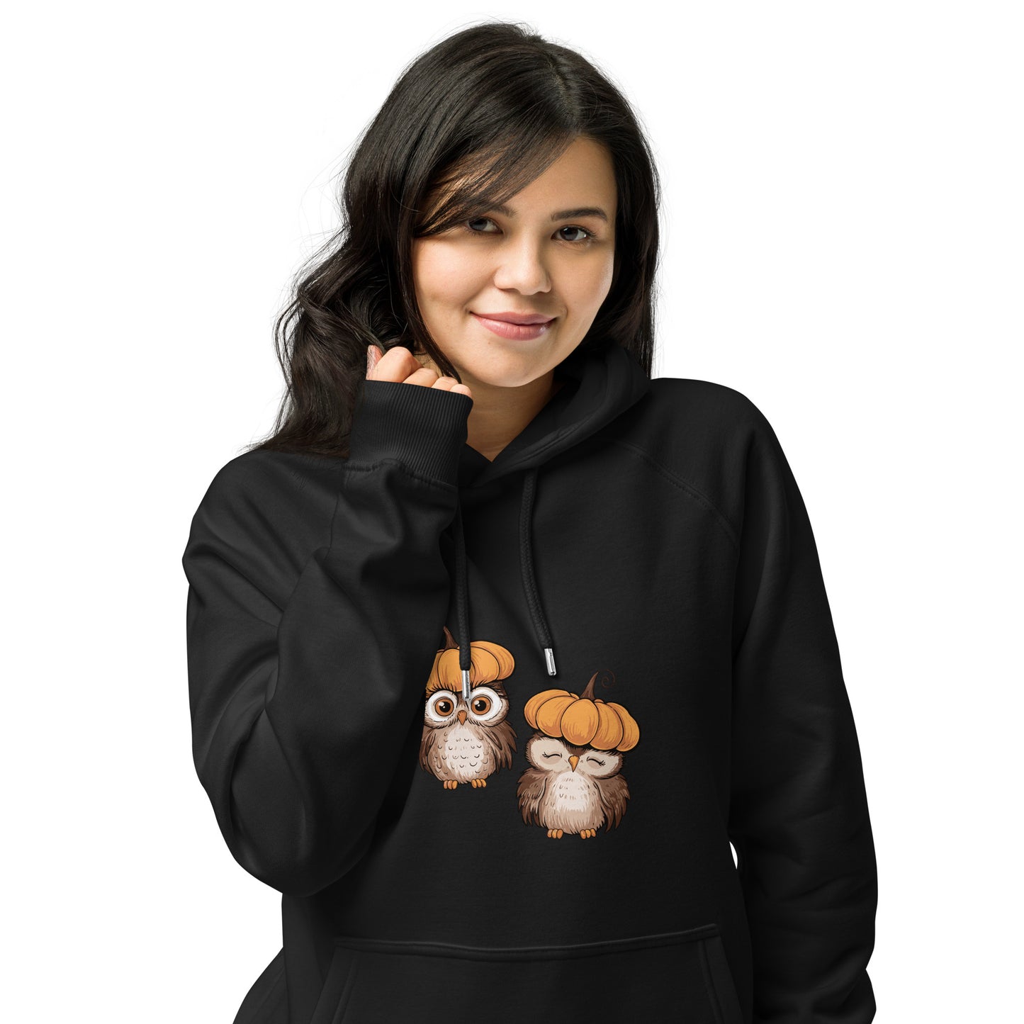 Unisex Eco Raglan Hoodie: Halloween Owl Sustainable Style USA Dudeily