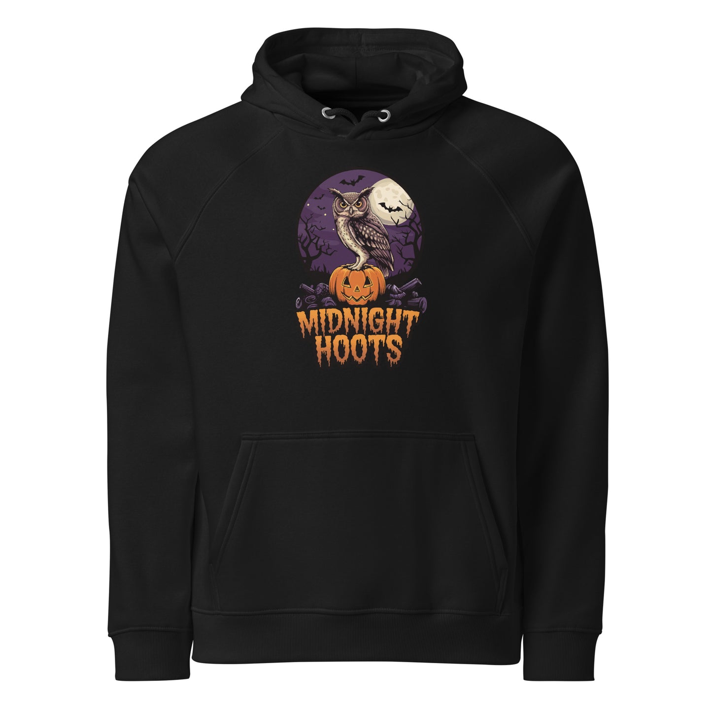 Unisex Eco Raglan Hoodie: Halloween Owl Sustainable Cozy Style USA Dudeily