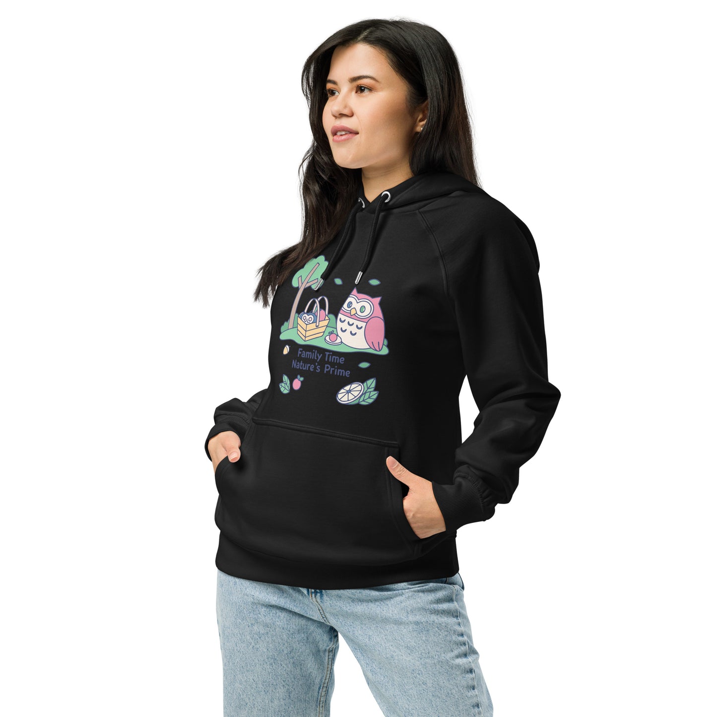 Unisex Eco Raglan Hoodie – OwlWing Sustainable Fashion for Family Day Comfort Black Dudeily