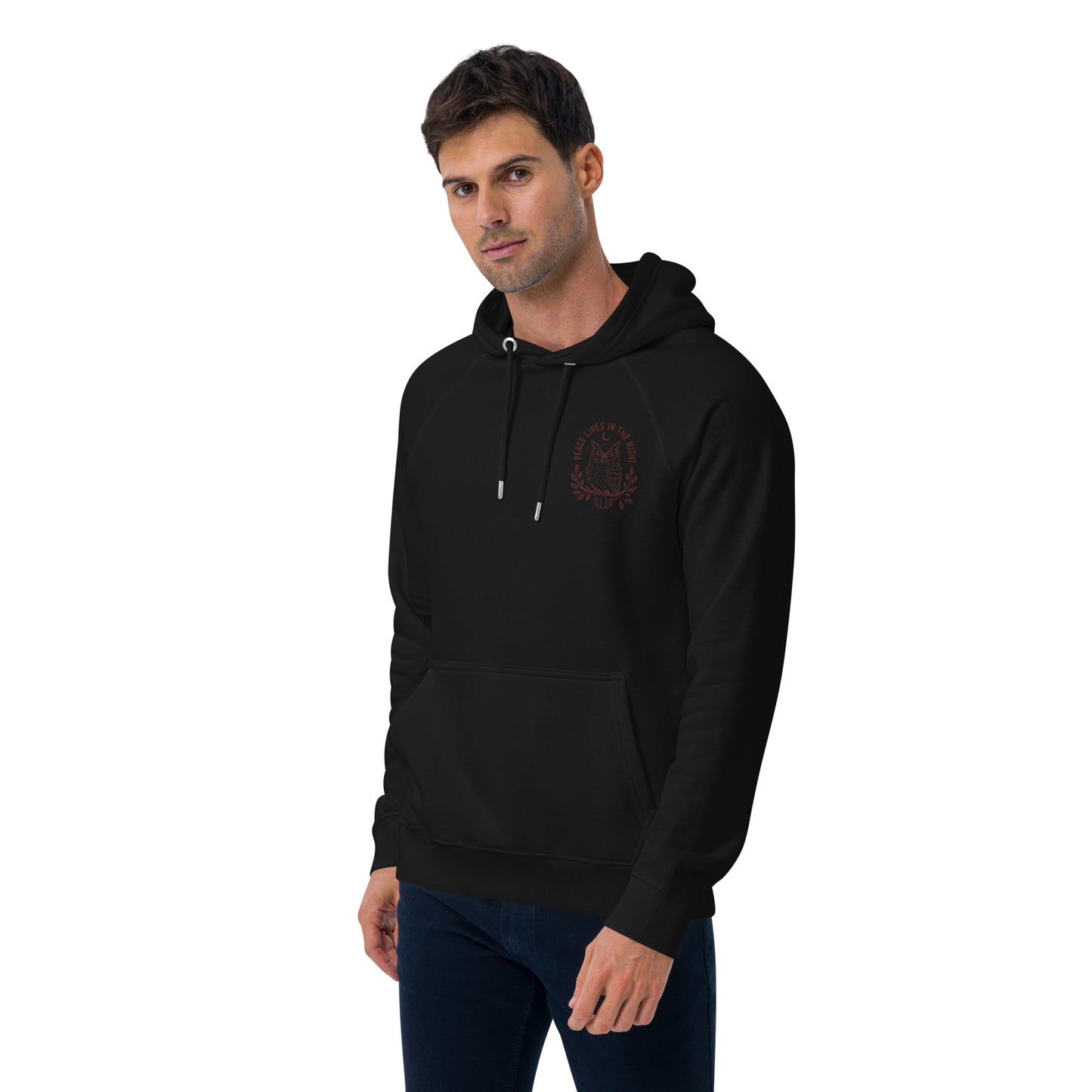 Owl Unisex Eco Raglan Hoodie – 'Peace Lives in the Night' in Fall | Sustainable Fashion Dudeily