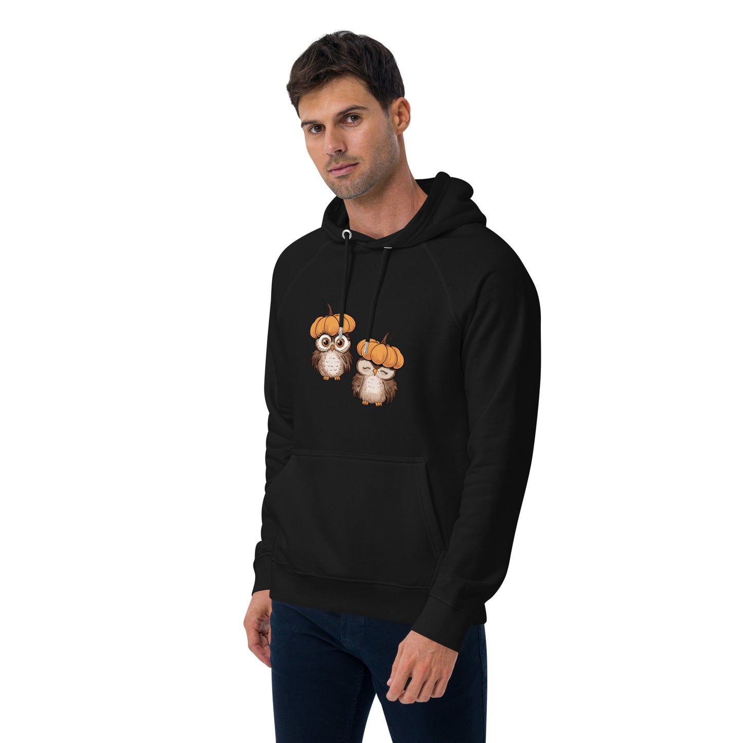 Unisex Eco Raglan Hoodie: Halloween Owl Sustainable Style USA Dudeily