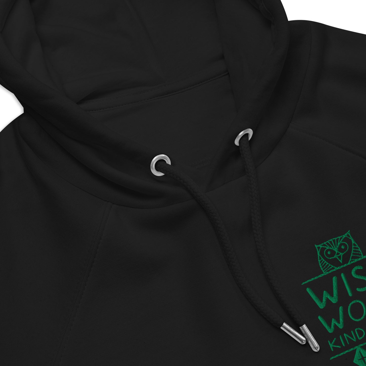 Unisex Eco Raglan Hoodie: Wise Work, Kind Planet | Embroidered Owl Hoodie – Sustainable Fashion Dudeily