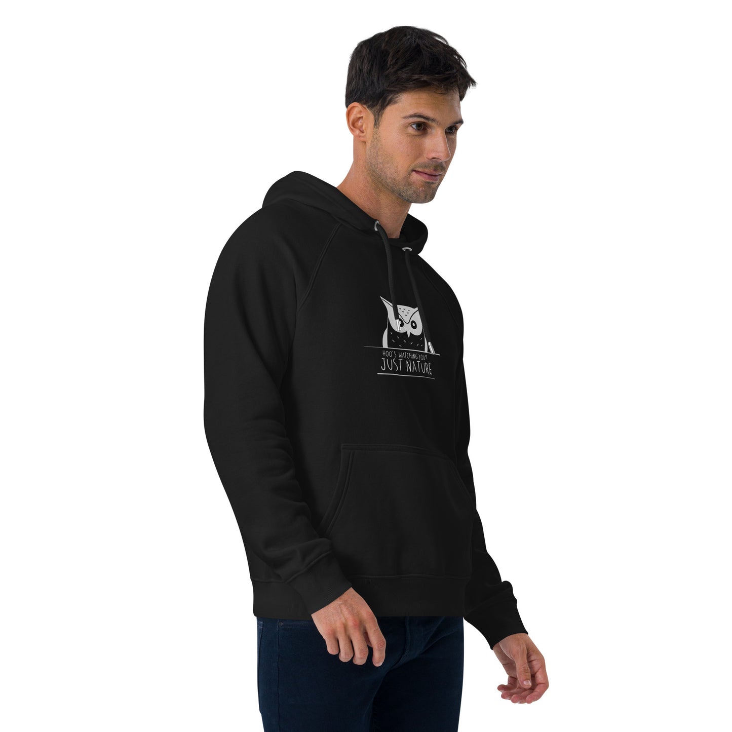 Eco Raglan Hoodie: 'Hoo's Watching You? Just Nature' in Fall | Eco-Friendly Owl Apparel USA Dudeily