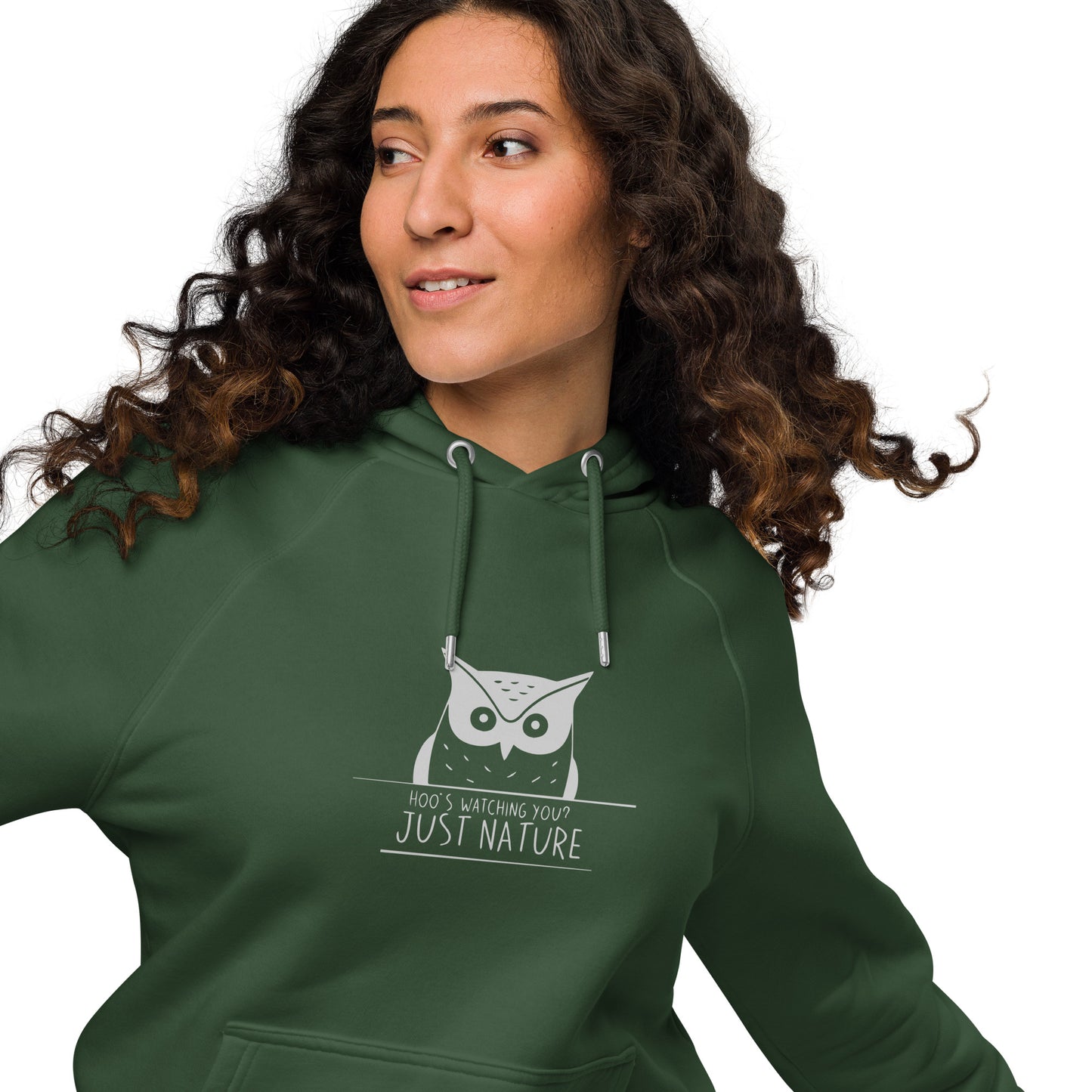 Eco Raglan Hoodie: 'Hoo's Watching You? Just Nature' in Fall | Eco-Friendly Owl Apparel USA Dudeily