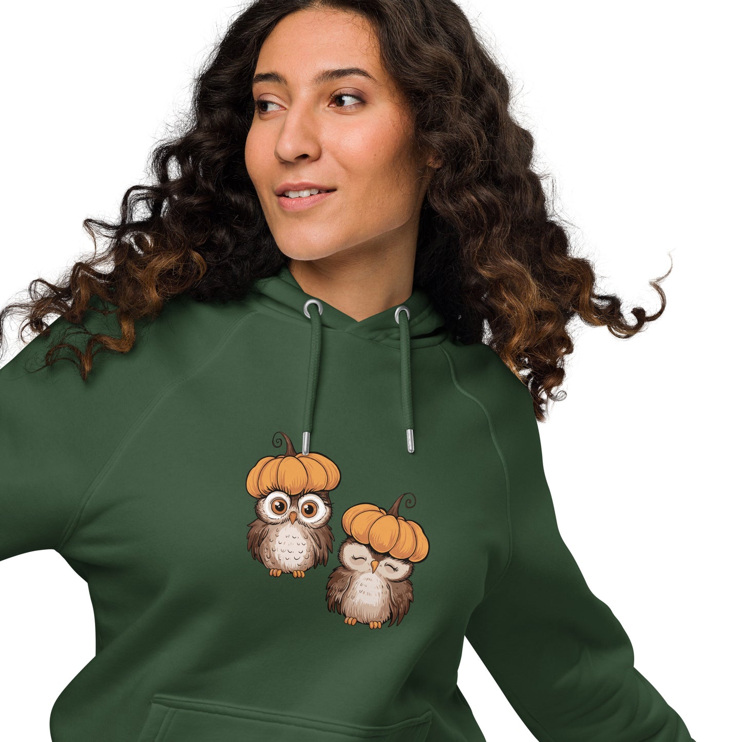 Unisex Eco Raglan Hoodie: Halloween Owl Sustainable Style USA Dudeily