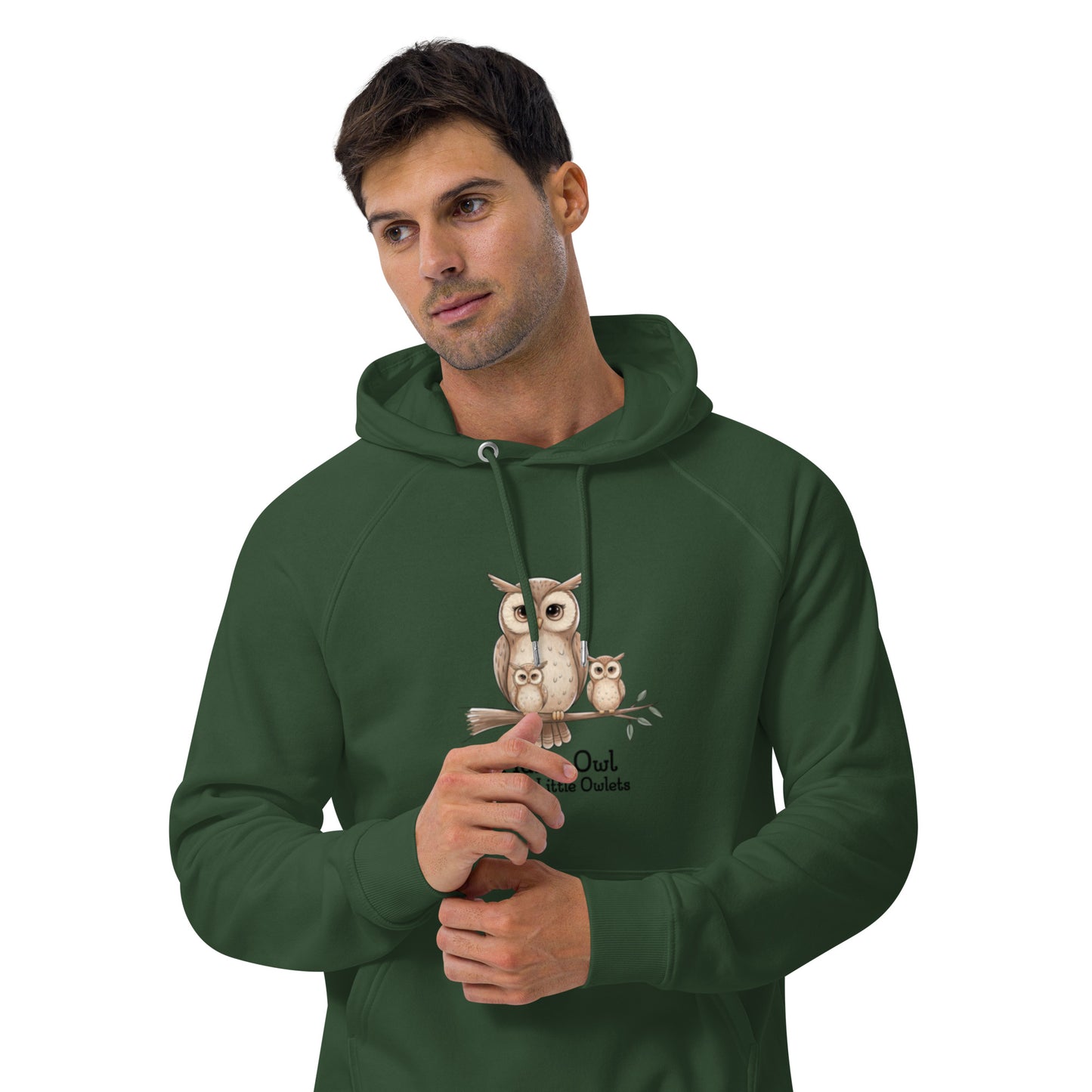 Unisex Eco Raglan Hoodie – Owl-Themed Eco-Friendly & Sustainable Dudeily