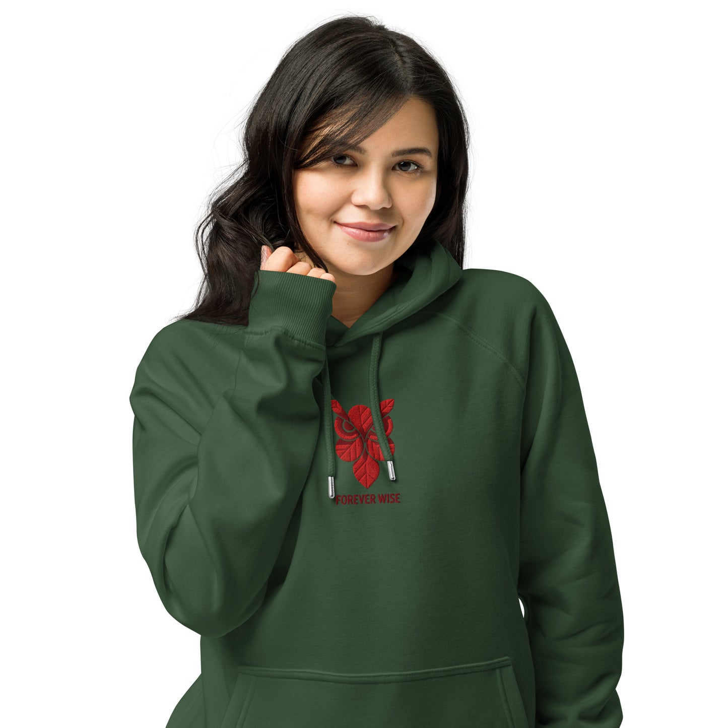 Owl Unisex Eco Raglan Hoodie: 'Forever Wise' in Fall | Sustainable Fashion USA Bottle green Dudeily