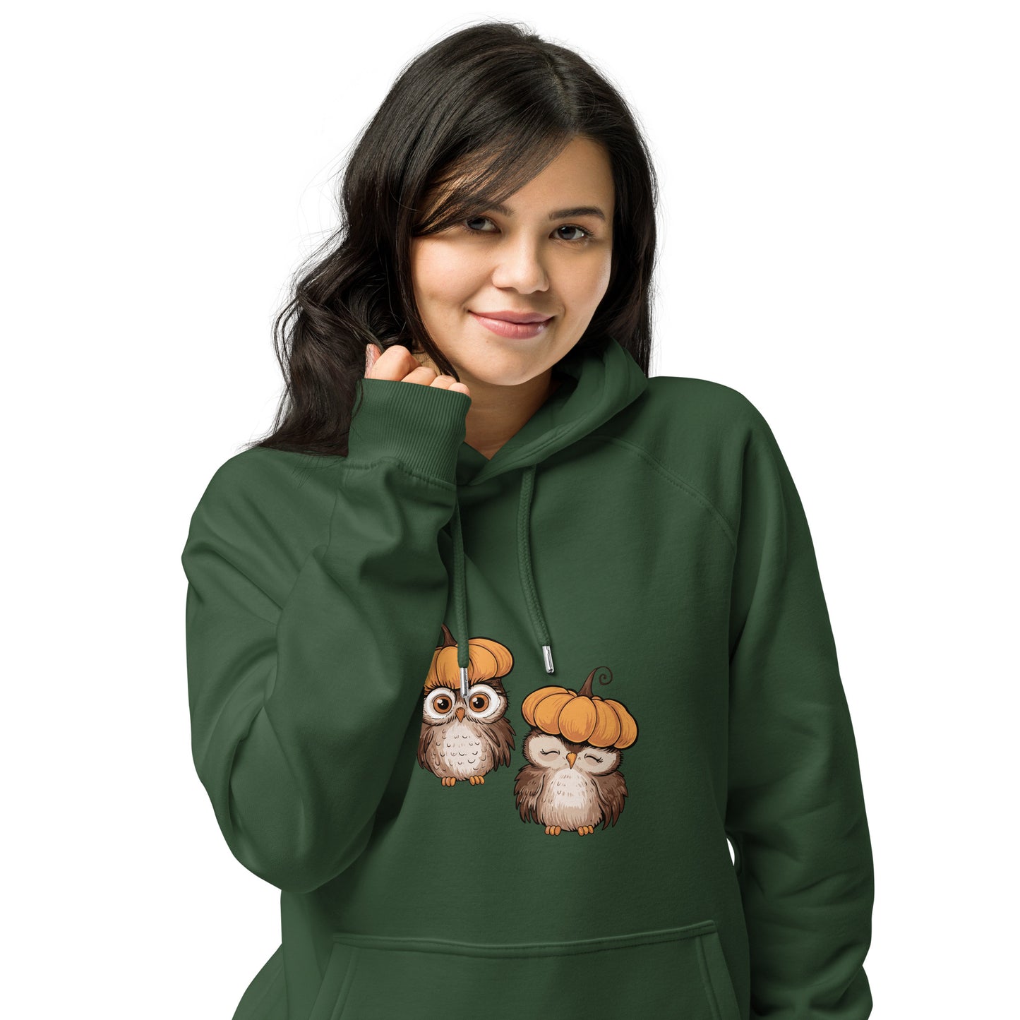 Unisex Eco Raglan Hoodie: Halloween Owl Sustainable Style USA Dudeily