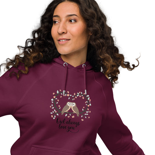 Owl-Themed Unisex Eco Raglan Hoodie | Sustainable & Cozy Apparel Dudeily