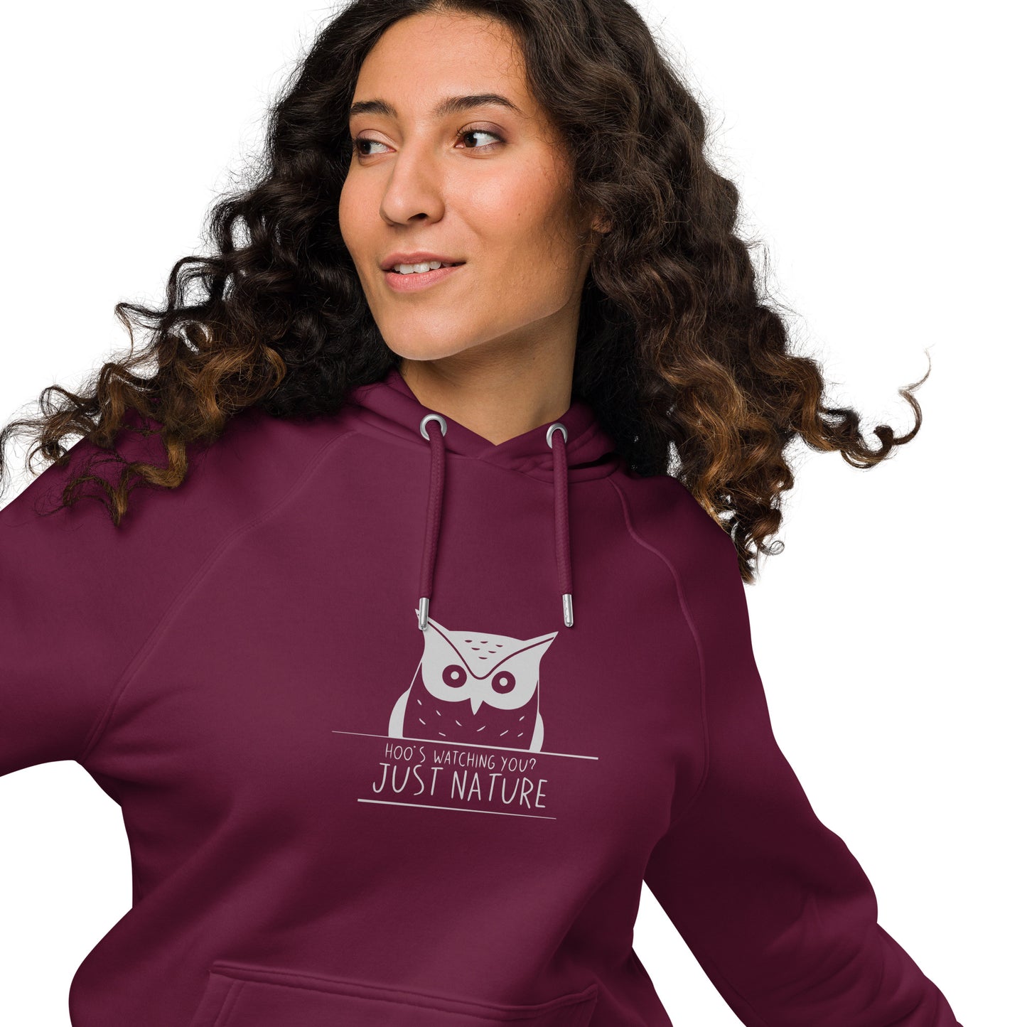 Eco Raglan Hoodie: 'Hoo's Watching You? Just Nature' in Fall | Eco-Friendly Owl Apparel USA Dudeily