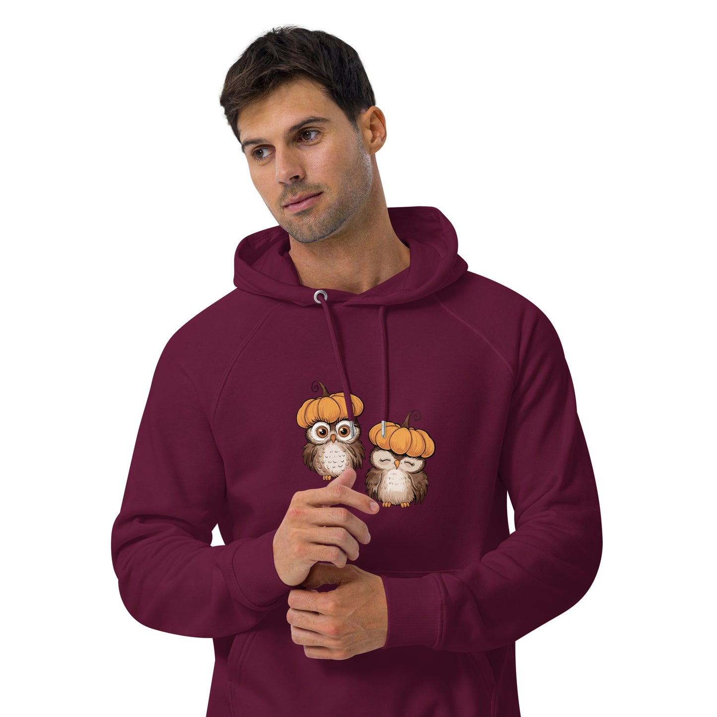 Unisex Eco Raglan Hoodie: Halloween Owl Sustainable Style USA Dudeily