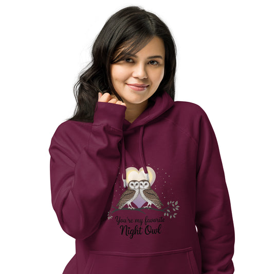 Owl-Themed Unisex Eco Raglan Hoodie | Stylish & Sustainable Apparel Burgundy Dudeily