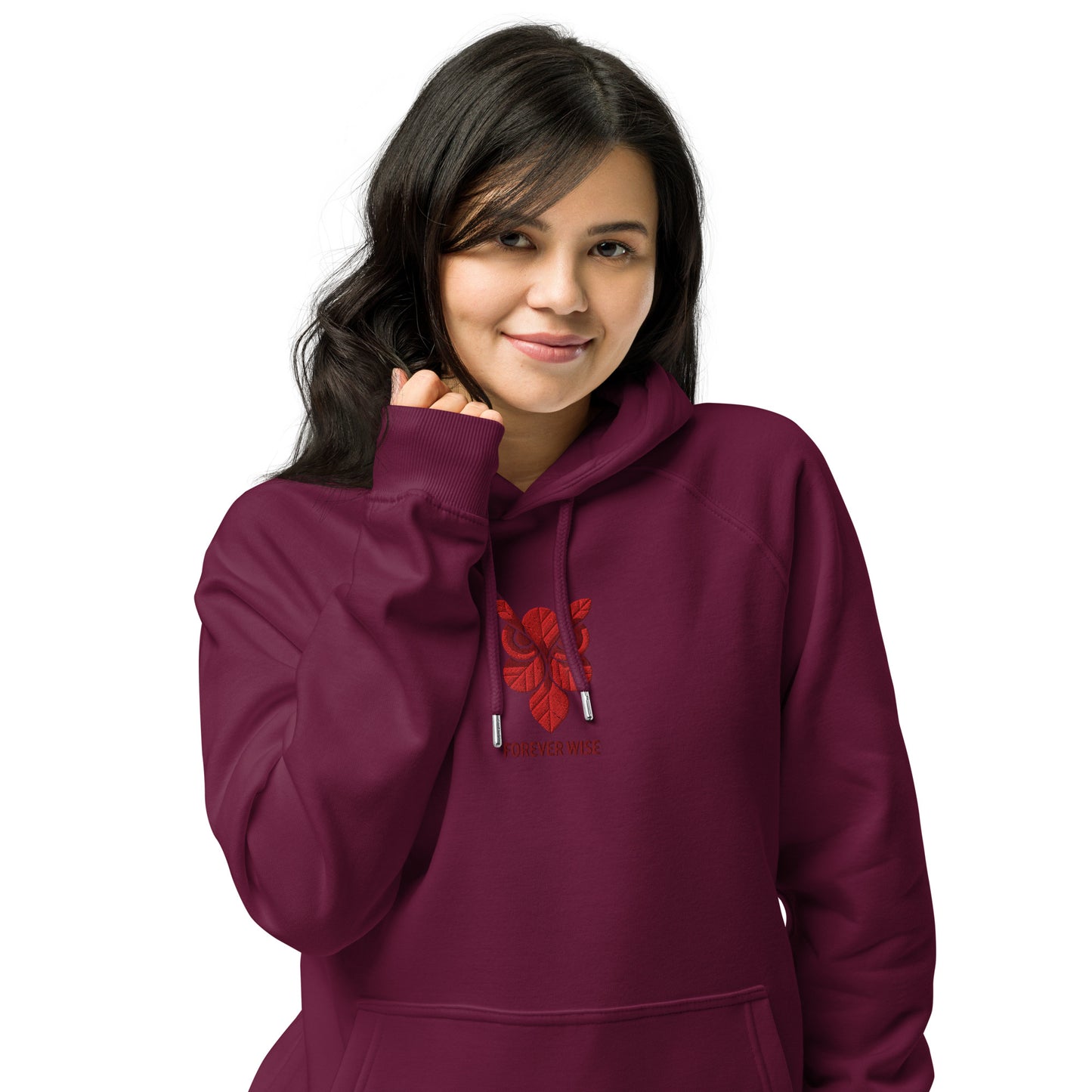 Owl Unisex Eco Raglan Hoodie: 'Forever Wise' in Fall | Sustainable Fashion USA Burgundy Dudeily