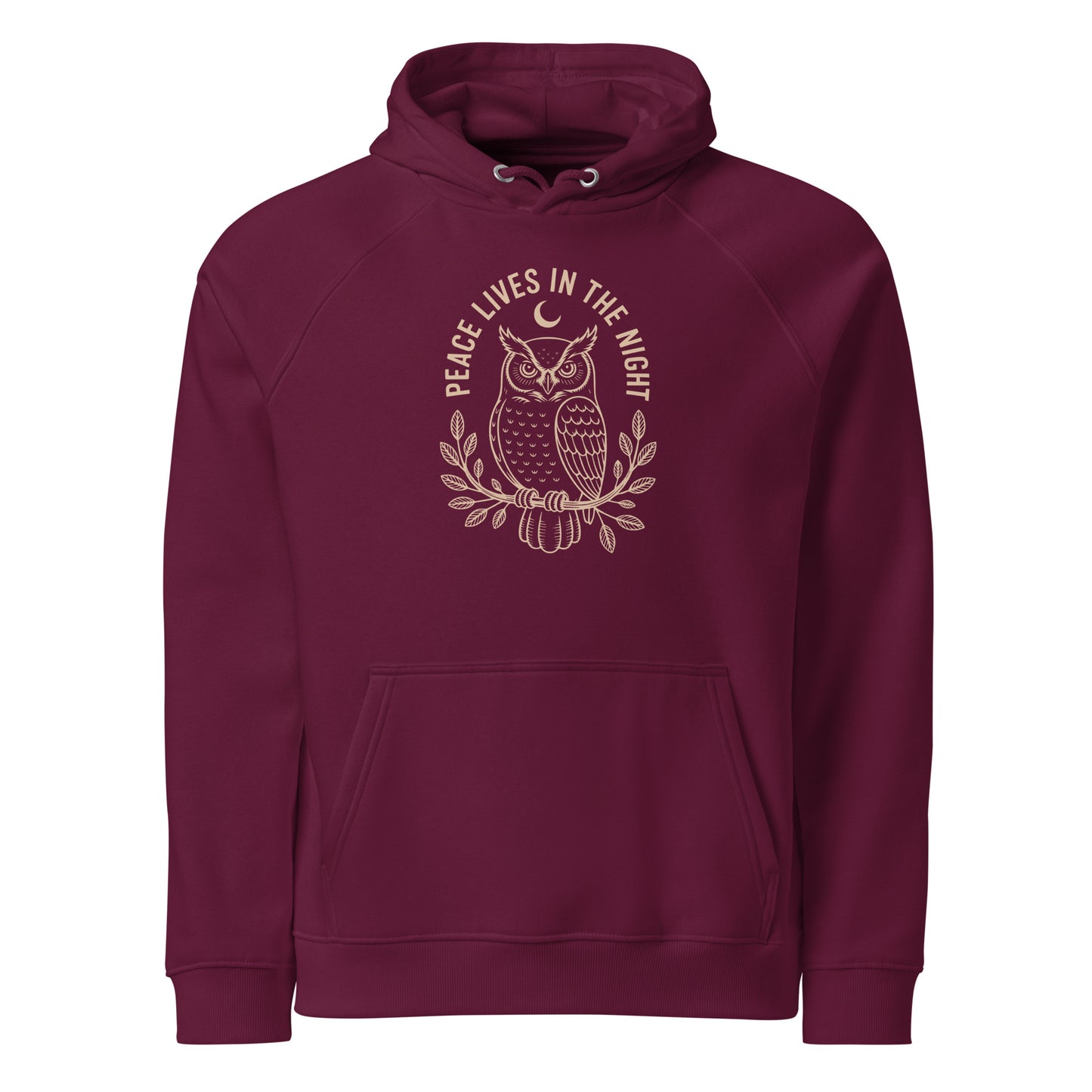 Unisex Eco Raglan Hoodie: 'Peace in the Night' in Fall | Sustainable Owl Fashion USA Dudeily