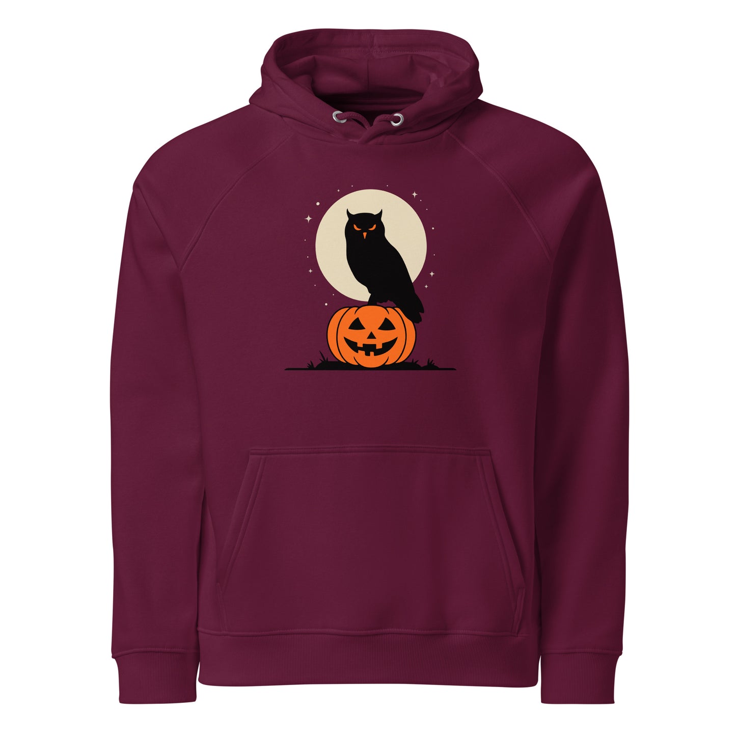 Unisex Eco Raglan Hoodie: Halloween Owl Cozy Sustainable Style USA Dudeily