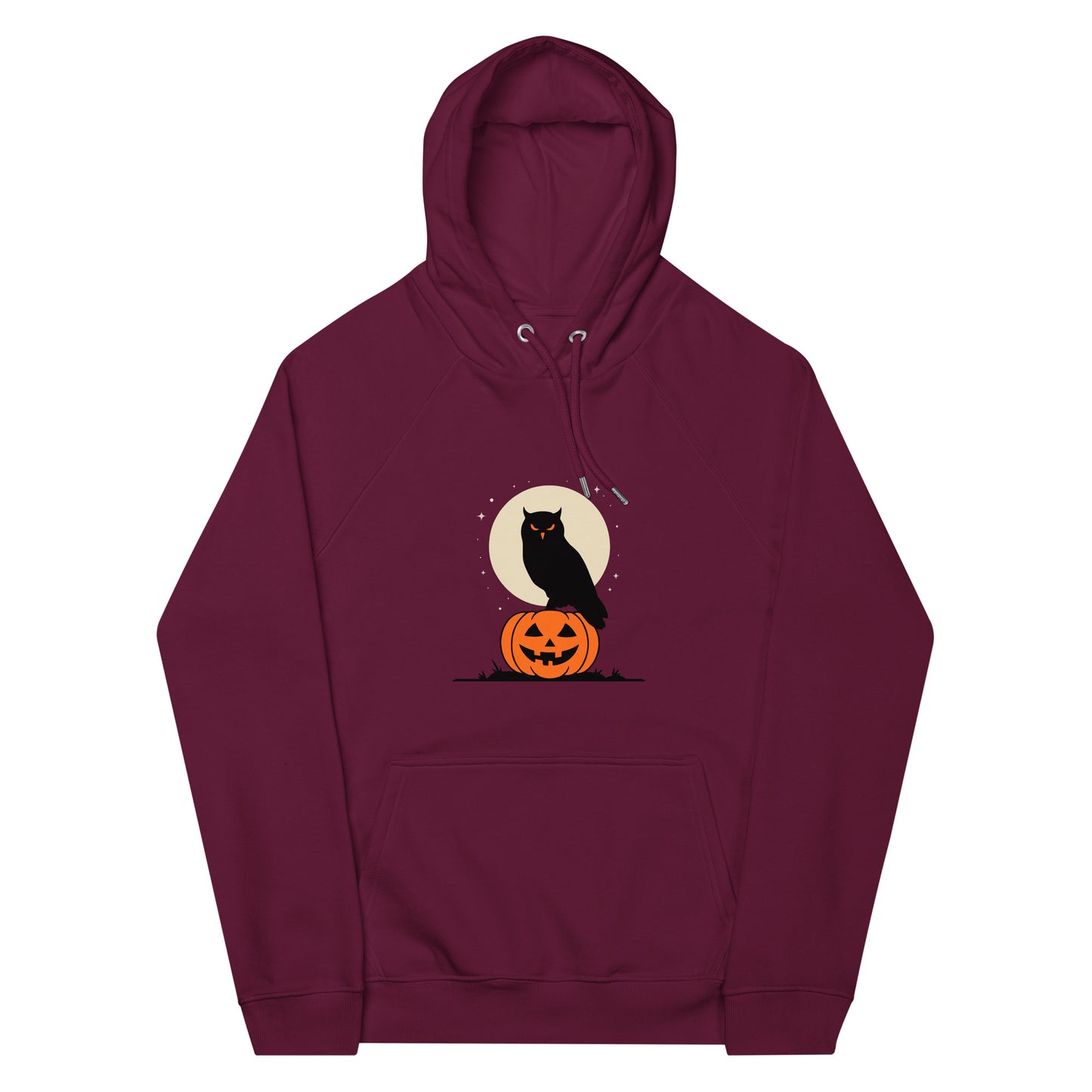 Unisex Eco Raglan Hoodie: Halloween Owl Cozy Sustainable Style USA Dudeily