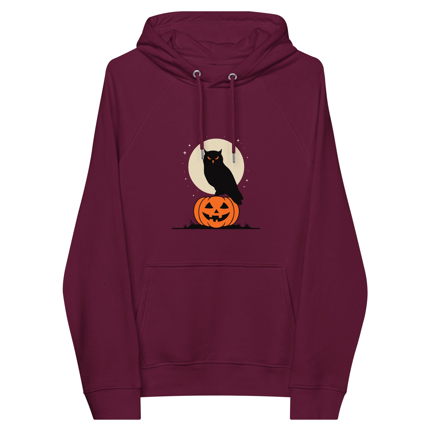 Unisex Eco Raglan Hoodie: Halloween Owl Cozy Sustainable Style USA Dudeily