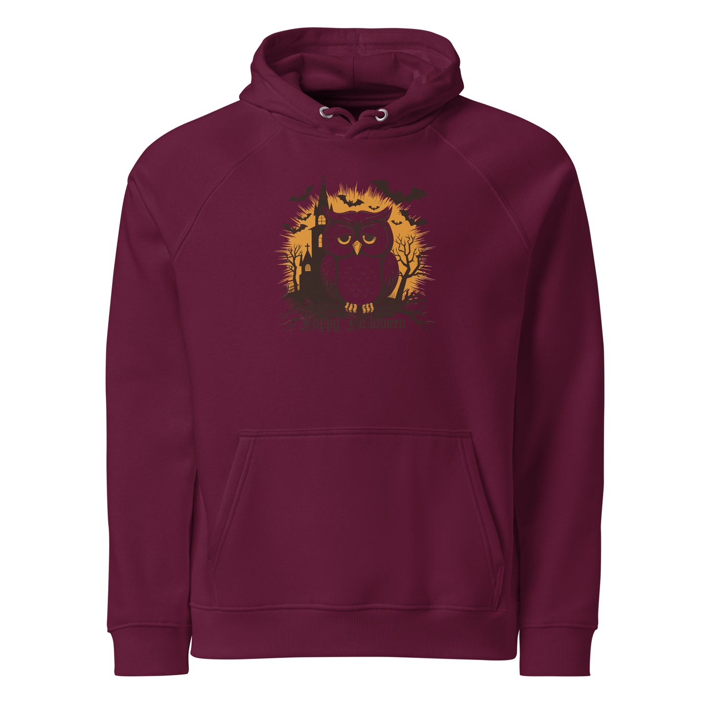 Unisex Eco Raglan Hoodie: Halloween Owl Cozy Sustainable Style USA Dudeily