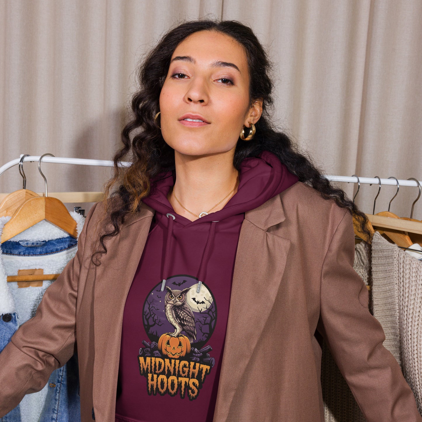 Unisex Eco Raglan Hoodie: Halloween Owl Sustainable Cozy Style USA Dudeily