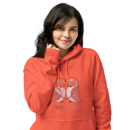 Owl-Themed Unisex Eco Raglan Hoodie | Sustainable, Stylish Comfort Burnt Orange Dudeily