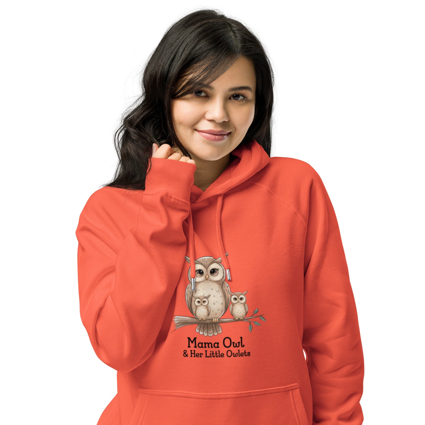Unisex Eco Raglan Hoodie – Owl-Themed Eco-Friendly & Sustainable Burnt Orange Dudeily