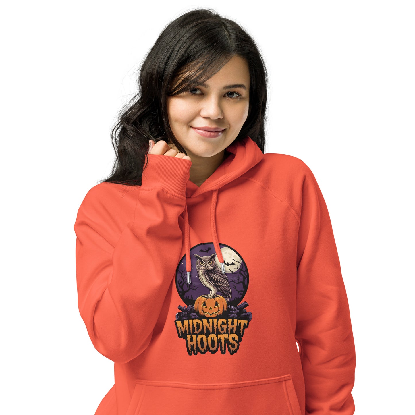 Unisex Eco Raglan Hoodie: Halloween Owl Sustainable Cozy Style USA Dudeily