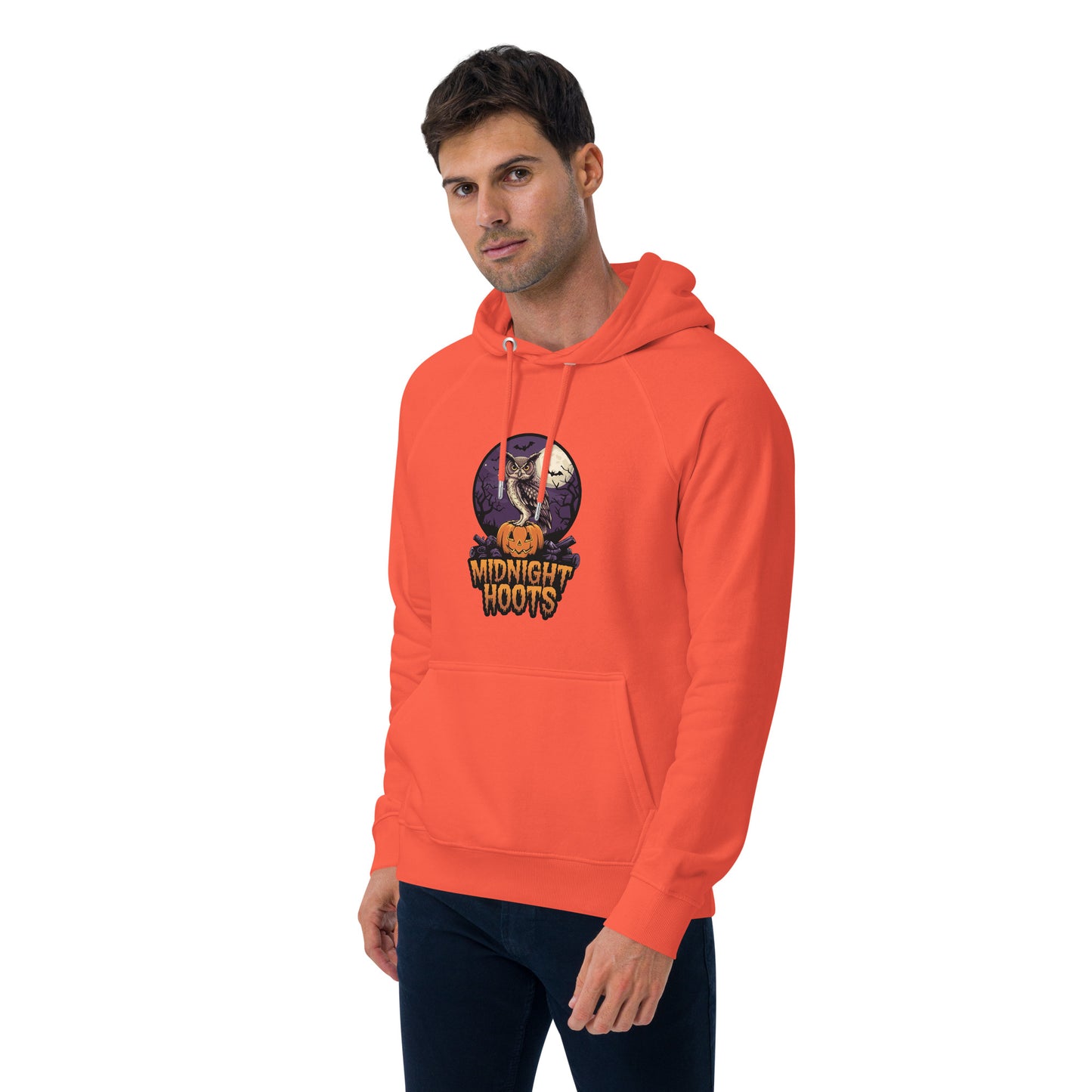 Unisex Eco Raglan Hoodie: Halloween Owl Sustainable Cozy Style USA Dudeily