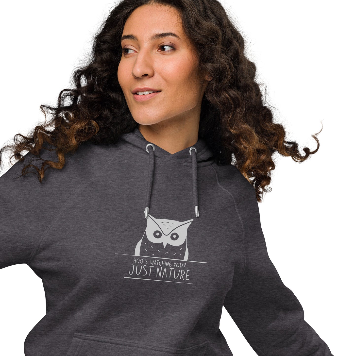 Eco Raglan Hoodie: 'Hoo's Watching You? Just Nature' in Fall | Eco-Friendly Owl Apparel USA Dudeily