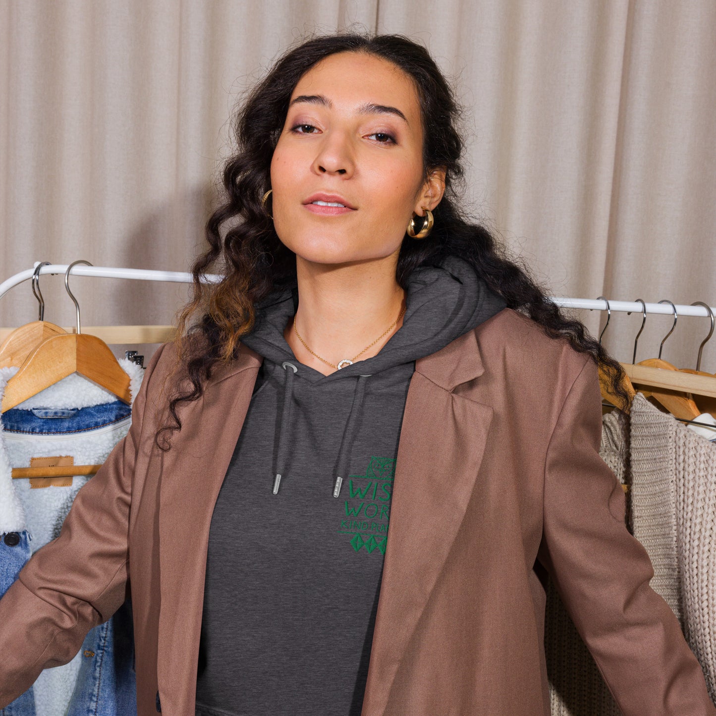 Unisex Eco Raglan Hoodie: Wise Work, Kind Planet | Embroidered Owl Hoodie – Sustainable Fashion Dudeily