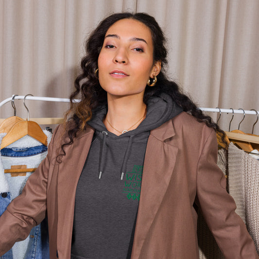 Unisex Eco Raglan Hoodie: Wise Work, Kind Planet | Embroidered Owl Hoodie – Sustainable Fashion Dudeily