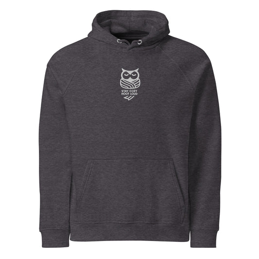 Sustainable Fashion USA-Owl Unisex Eco Raglan Hoodie: 'Stay Cozy Hoot Loud' in Fall Dudeily