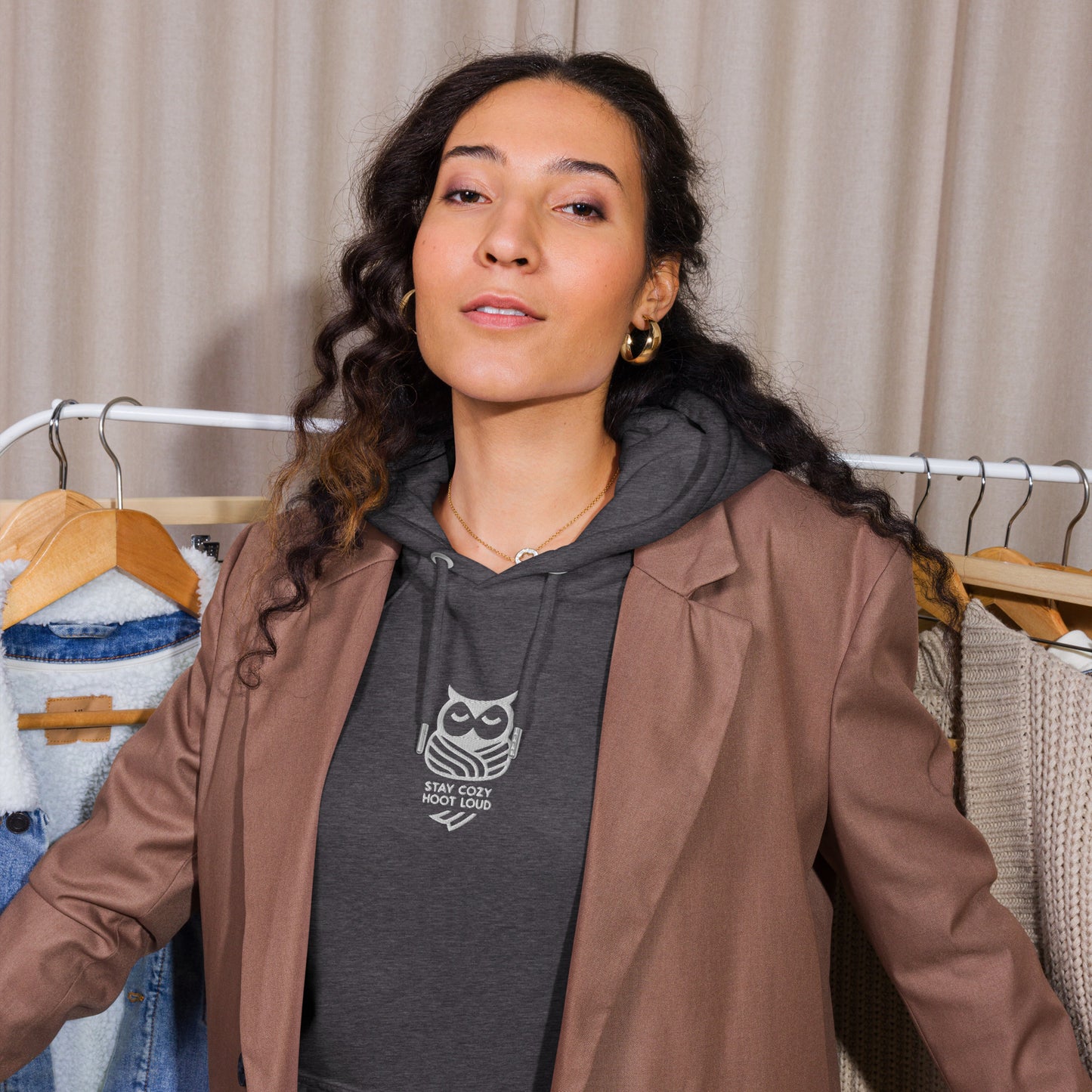 Sustainable Fashion USA-Owl Unisex Eco Raglan Hoodie: 'Stay Cozy Hoot Loud' in Fall Dudeily