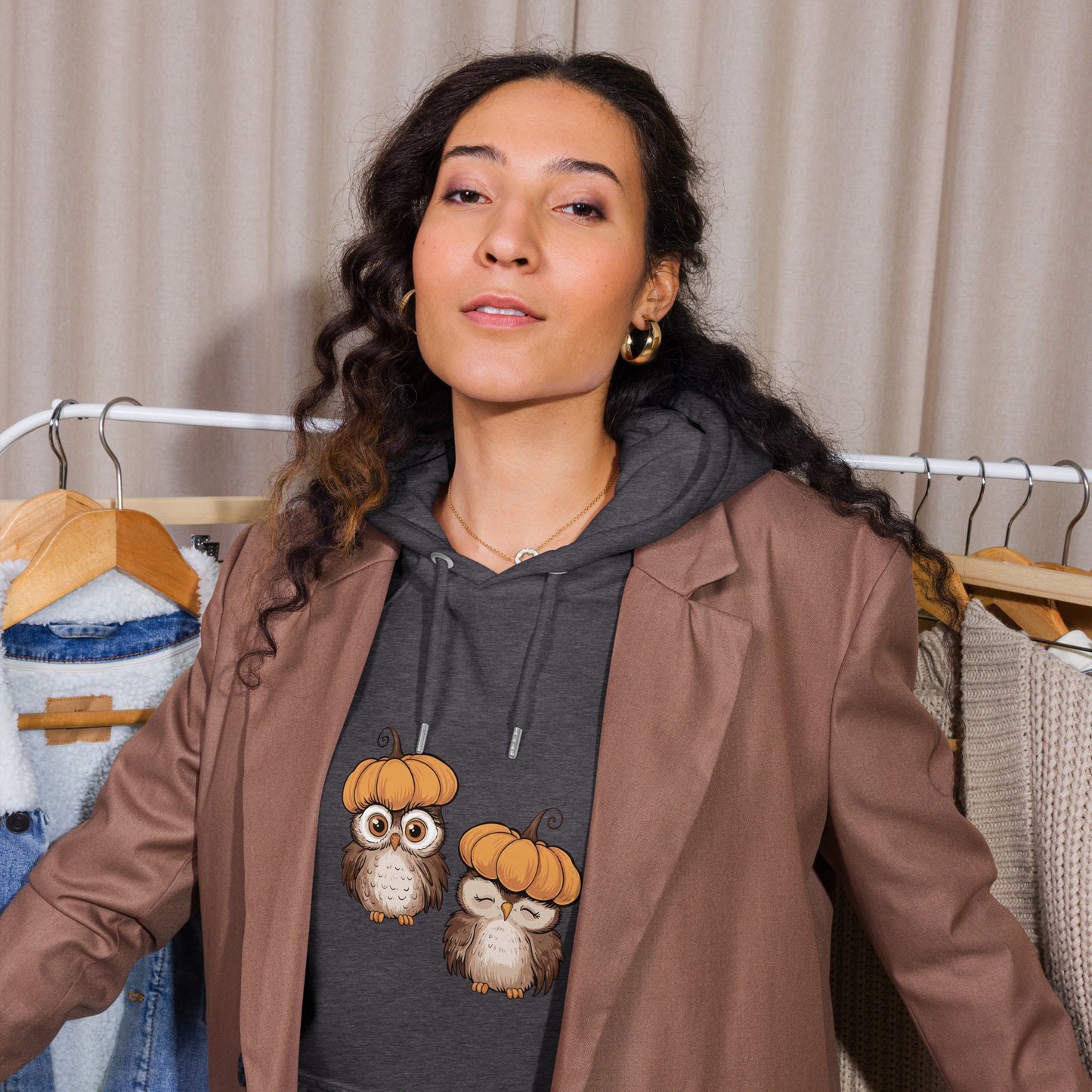 Unisex Eco Raglan Hoodie: Halloween Owl Sustainable Style USA Dudeily