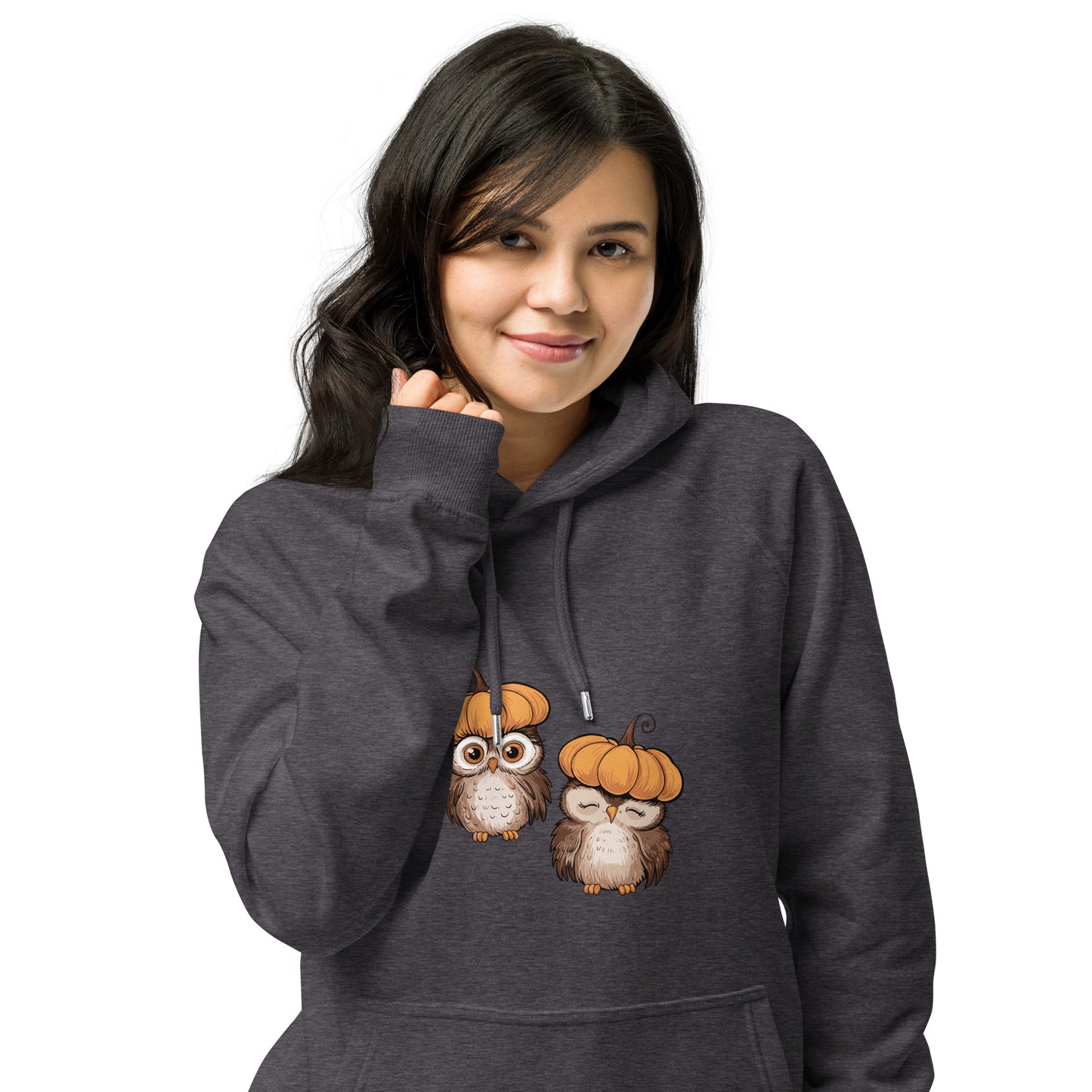 Unisex Eco Raglan Hoodie: Halloween Owl Sustainable Style USA Dudeily
