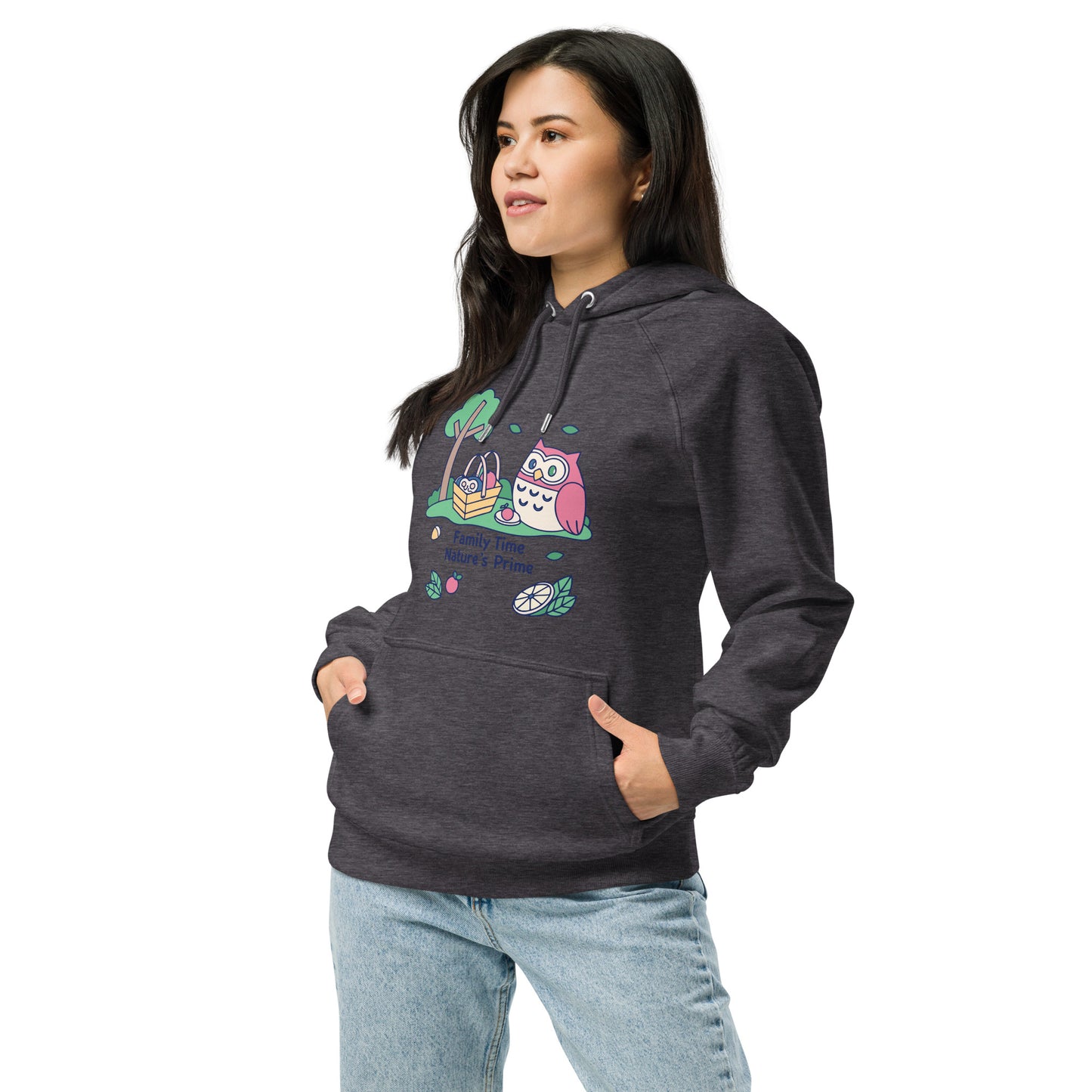 Unisex Eco Raglan Hoodie – OwlWing Sustainable Fashion for Family Day Comfort Charcoal Melange Dudeily