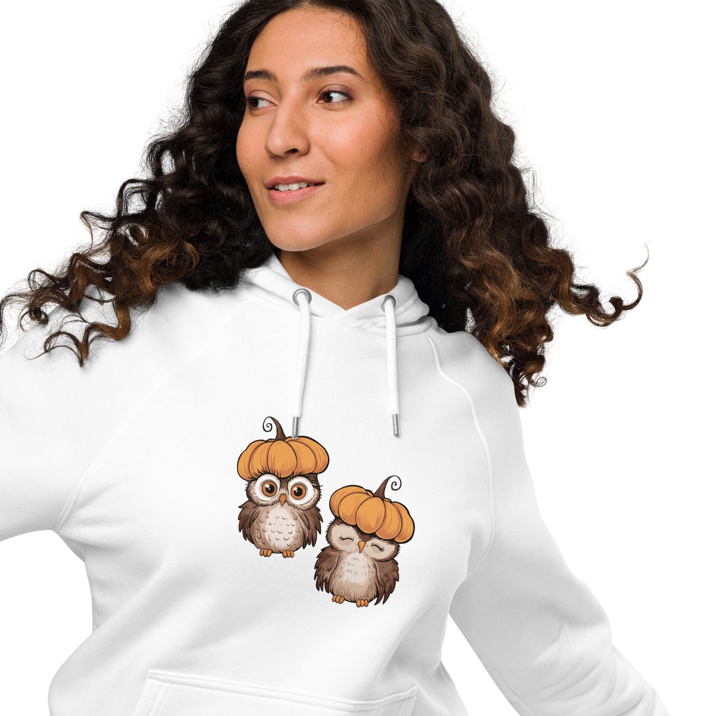 Unisex Eco Raglan Hoodie: Halloween Owl Sustainable Style USA Dudeily
