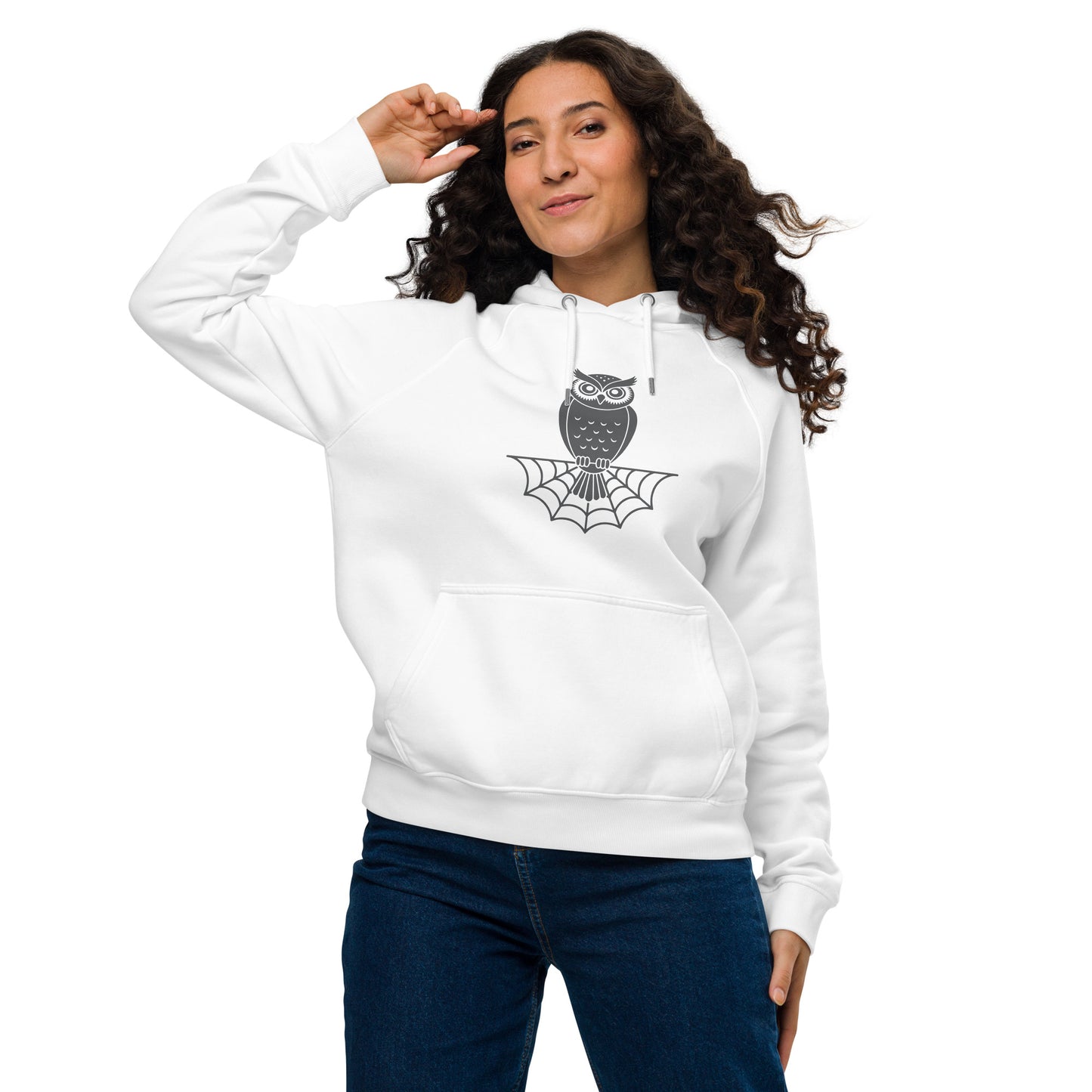 Unisex Eco Raglan Hoodie: Halloween Owl Sustainable Style USA White Dudeily