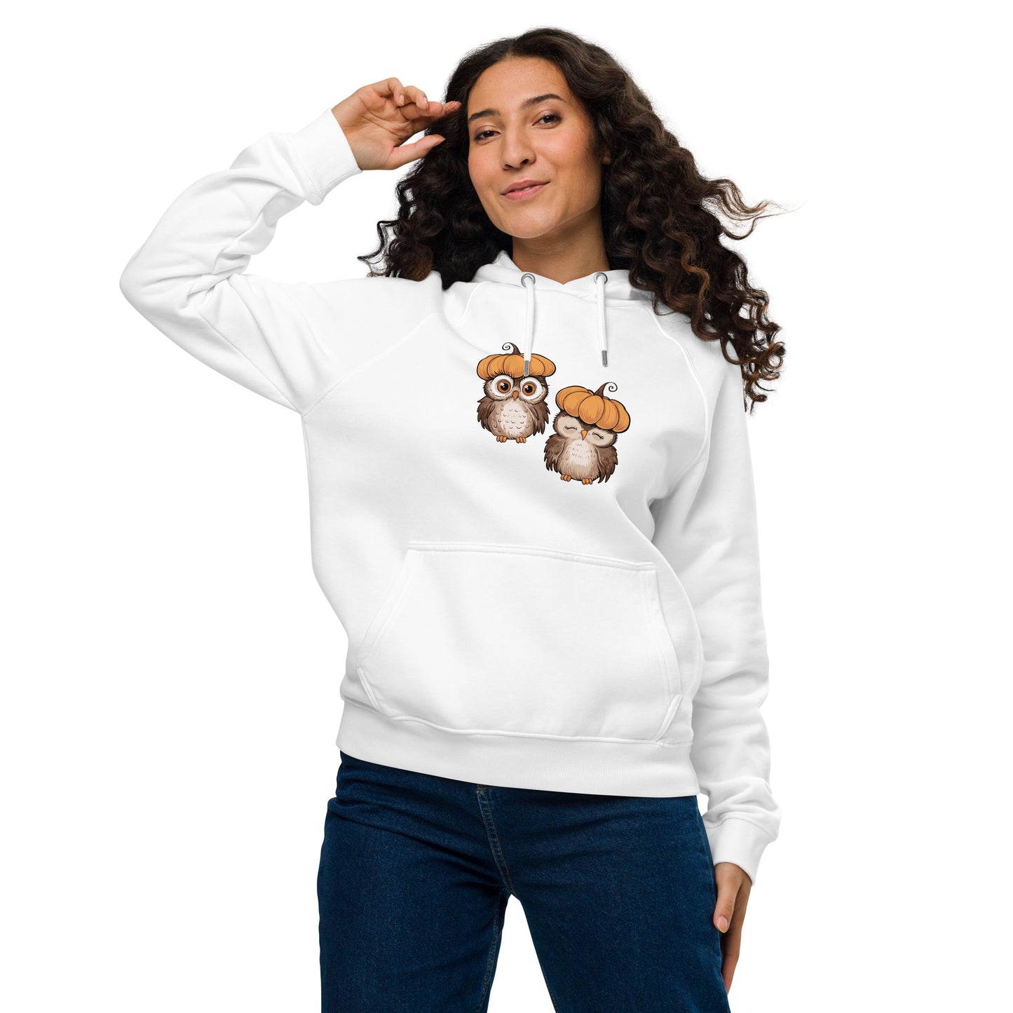 Unisex Eco Raglan Hoodie: Halloween Owl Sustainable Style USA White Dudeily